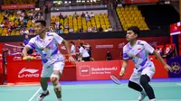 Ganda putra Indonesia Leo Rolly Carnando/Bagas Maulana&nbsp;lolos ke semifinal Hong Kong Open 2024 usai mengalahkan Kim Gi-jung/Kim Sa-rang dari Korea Selatan di Hong Kong Coliseum, Jumat, 13 September. (foto: PP PBSI)