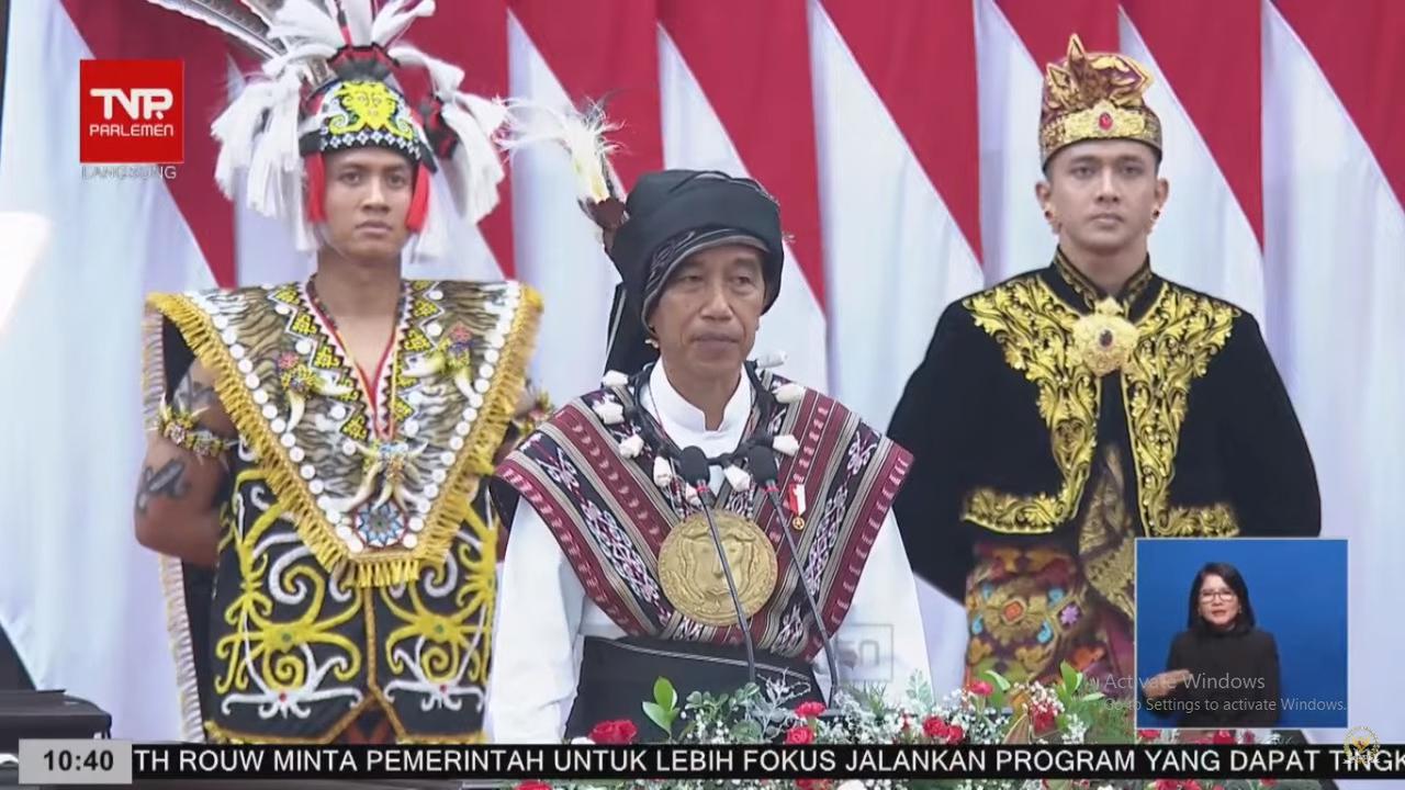 Presiden RI Joko Widodo (Jokowi) Saat Menyampaikan 'Pidato Kenegaraan' dalam Sidang Tahunan MPR RI 2023, Sidang Bersama DPR RI - DPD RI pada Rabu 16 Agustus 2023. (Photo dok. Youtube DPR RI)