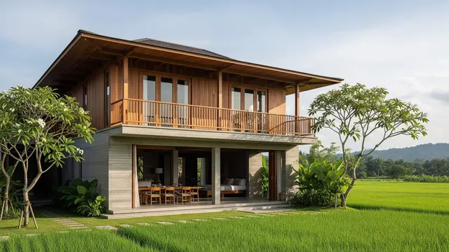 Desain Rumah Minimalis Kampung tapi Kelihatan Seperti Villa Mahal di Tengah Sawah