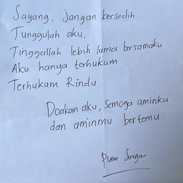 Putra Siregar Kirim Surat dari Penjara untuk Sang Istri: Semoga Aminku dan Aminmu Bertemu