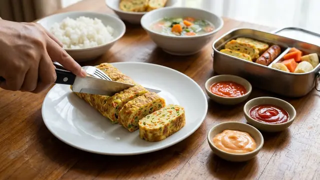 Penyajian Telur Dadar Sayur untuk Keluarga