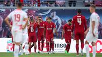 Liverpool meraih kemenangan lima gol tanpa balas atas RB Leipzig pada laga pramusim di&nbsp;Red Bull Arena, Jumat (22/7/2022) dini hari WIB. Empat dari lima gol The Reds disarangkan Darwin Nunez. (Jan Woitas/dpa via AP)