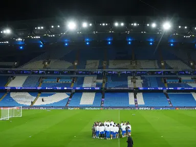 Real Madrid akan melakoni laga sengit pada leg 2 babak 16 besar Liga Champions 2026 melawan Manchester City. (AP Photo/PA/Martin Rickett)