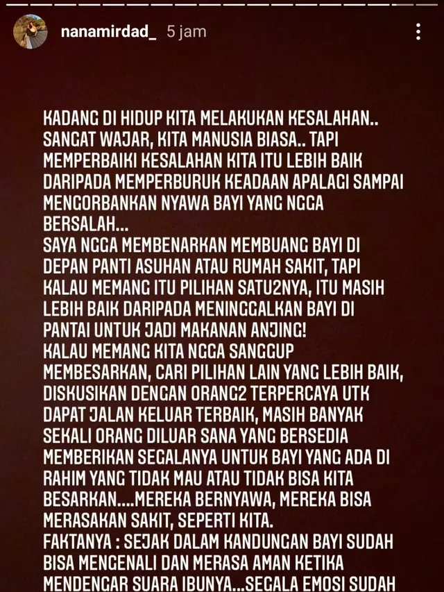 Unggahan Nana Mirdad. (Foto: Instagram @nanamirdad_)