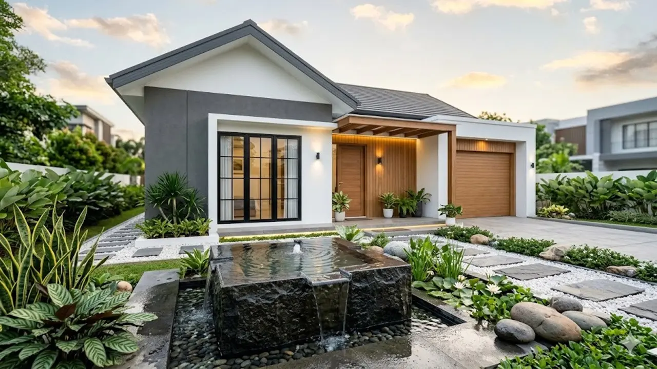 Ide Kombinasi Batu Alam dan Air di Depan Rumah