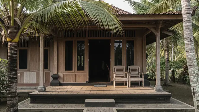 9 Inspirasi Teras Rumah Kampung Ada Pohon Kelapa Biar Adem Alami, Bikin Betah