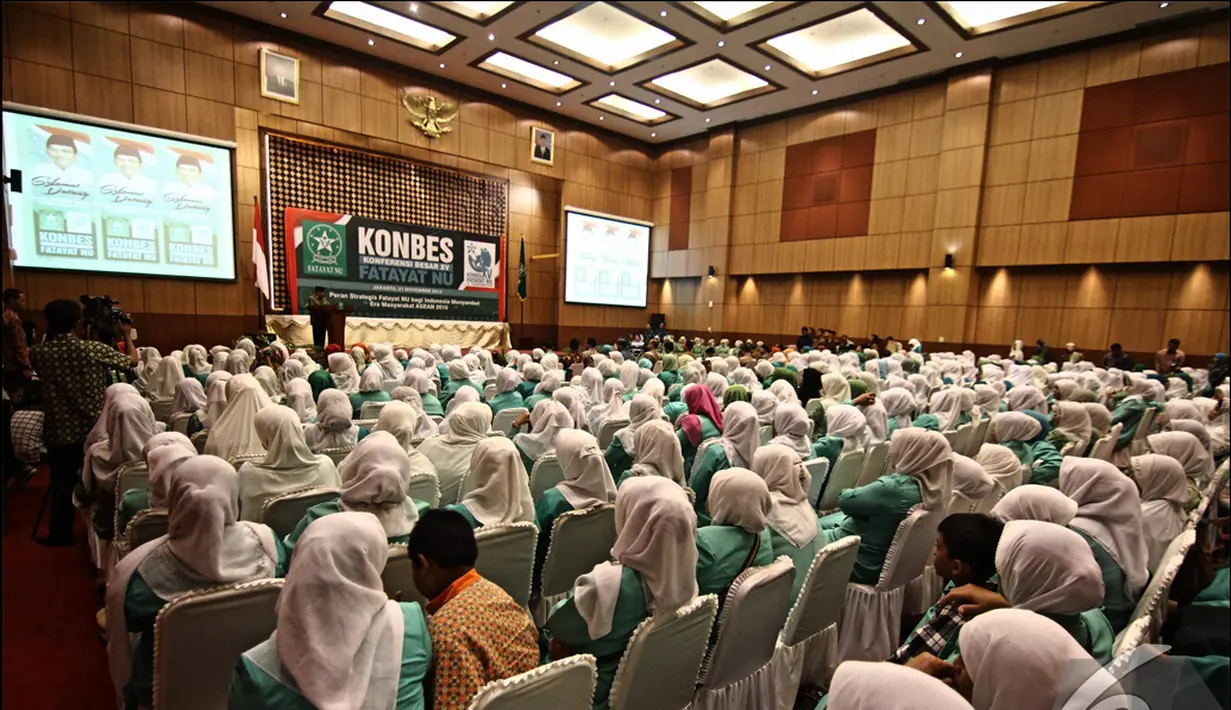 Suasana pembukaan Konferensi Besar XV Fatayat NU di Gedung Kementrian Agama, Jakarta. Foto diambil pada Jum'at (21/11/2014). (Liputan6.com/Faizal Fanani)
