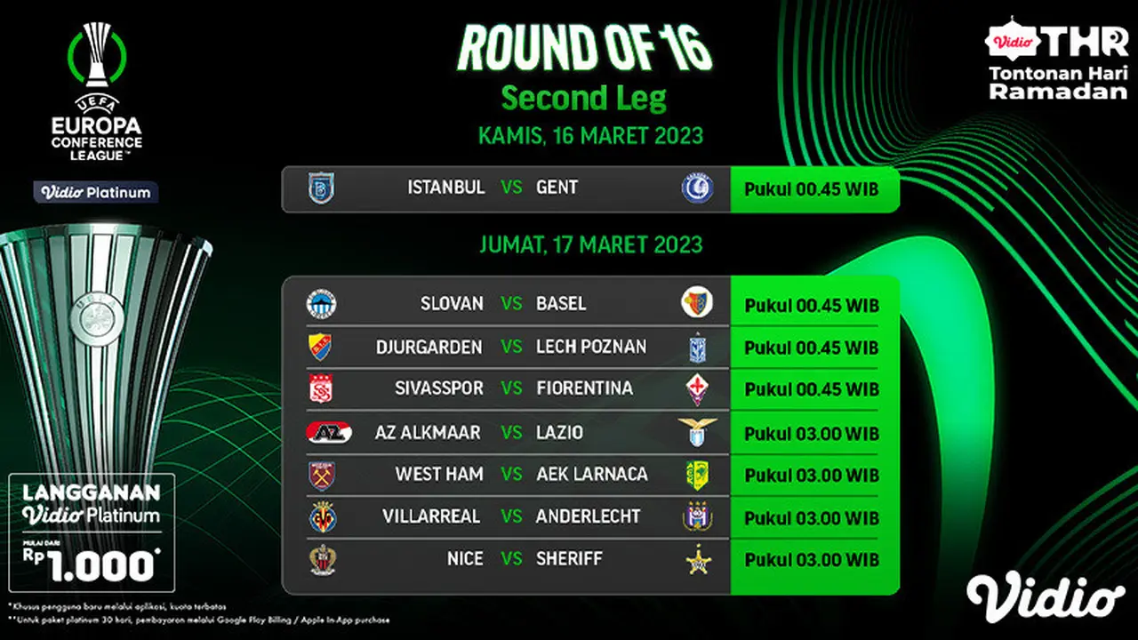 Saksikan Live Streaming Liga Konferensi Eropa 2022/23 16 Besar Leg 2, 16-17 Maret di Vidio : Istanbul Basaksehir vs Gent