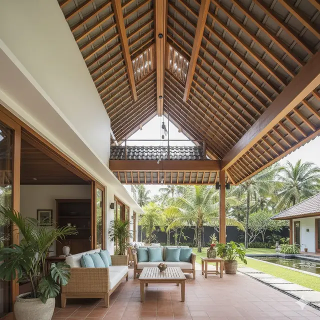 Teras dengan Desain Atap Tinggi (High Ceiling) (Gemini AI)