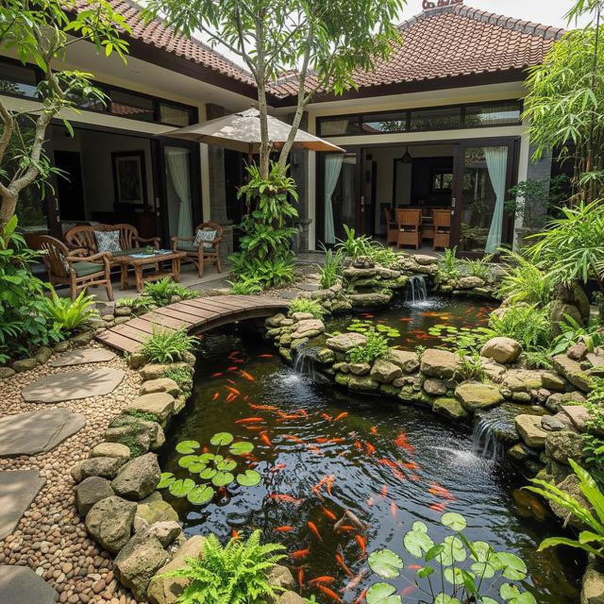 7 Inspirasi Halaman Belakang Rumah Kecil Tapi Mewah untuk Pelihara Ikan Mas Koki