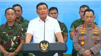 Menteri Pertahanan Sjafrie Syamsuddin menggelar konferensi pers usai rapat terbatas dengan Presiden Prabowo Subianto. (Istimewa)