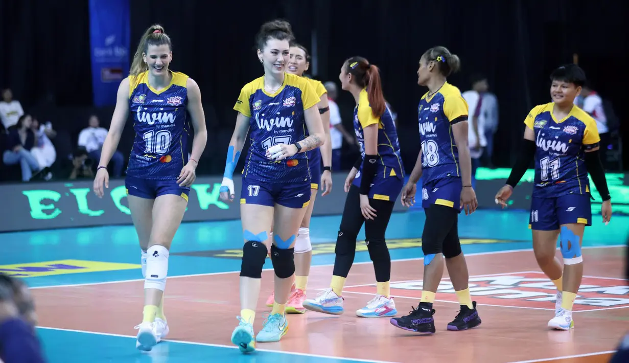 Tim putri Jakarta Livin' Mandiri untuk pertama kali meraih kemenangan dalam ajang Prolliga 2026 di GOR Sabilulungan Jalak Harupat, Kabupaten Bandung, pada Jumat (23/1/2026). (Dok. PBVSI)