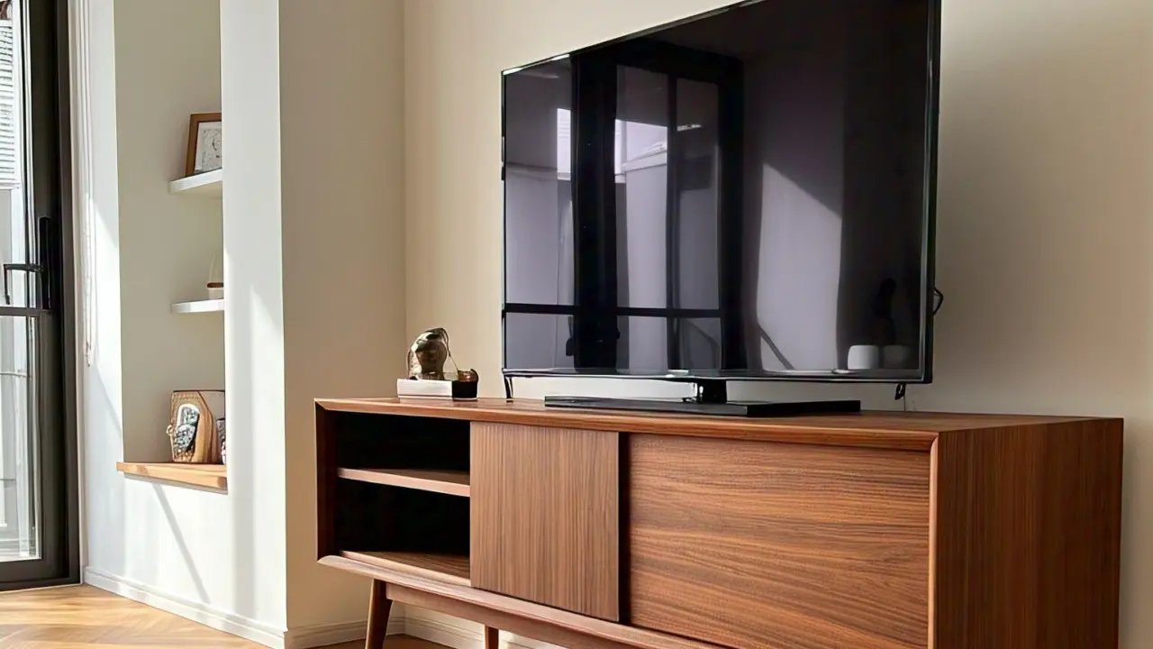 Lemari TV Kayu Jati Finishing Natural