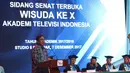 Direktur Utama Indosiar Imam Sudjarwo memberi sambutan dalam Sidang Senat Terbuka Wisuda ATVI ke-X di Jakarta, Kamis (7/12). (Liputan6.com/Angga Yuniar)