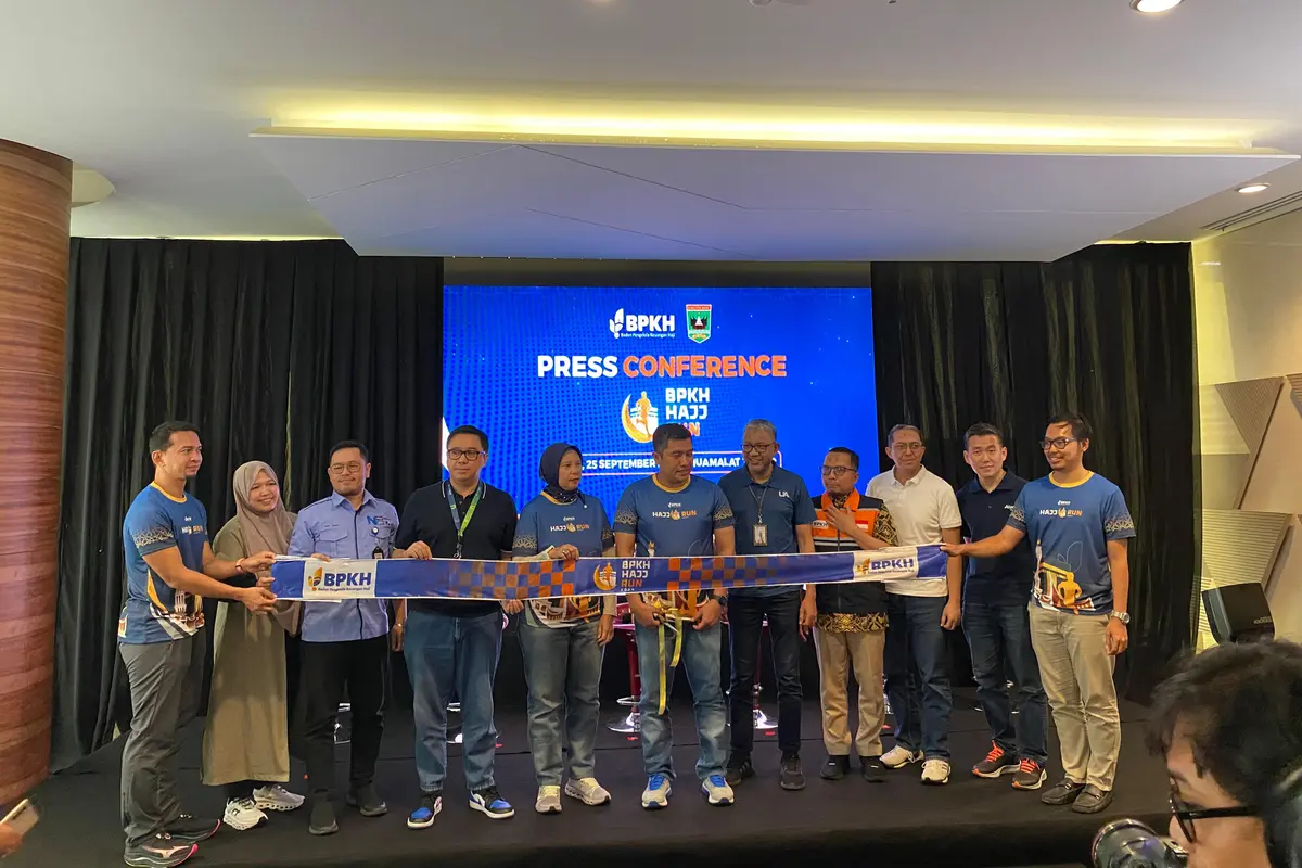 Konferensi pers persiapan acara Hajj Run 2024 yang digelar oleh Badan Pengelola Keuangan Haji (BPKH).