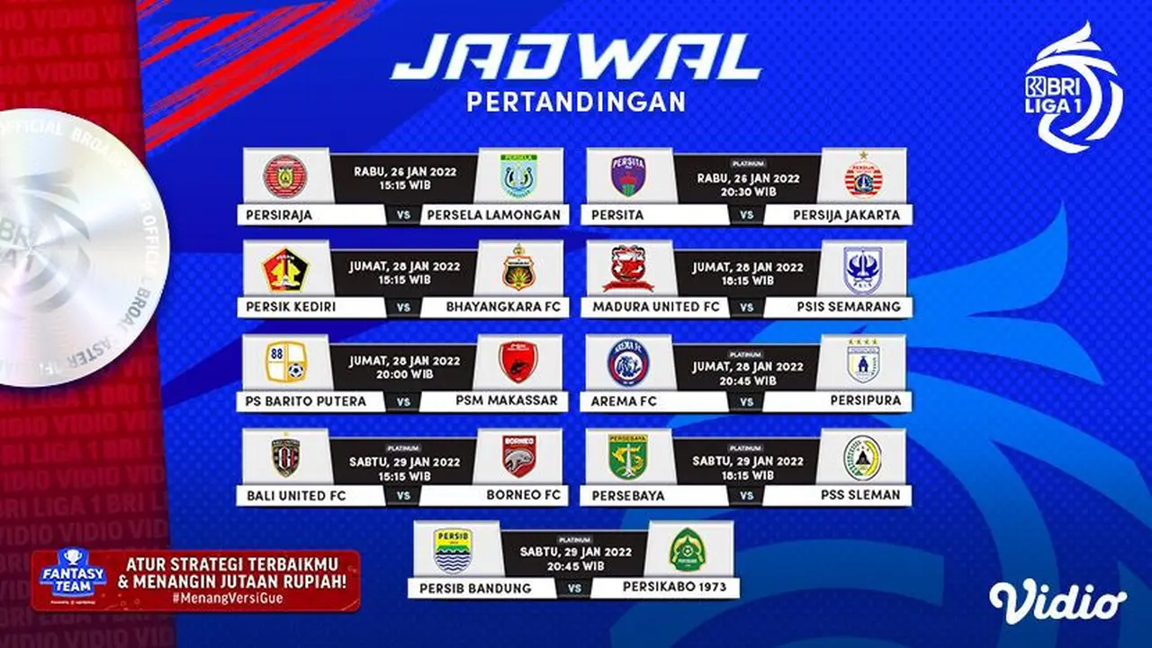 Jadwal lengkap BRI Liga 1 pekan ke-21 tayang di Vidio