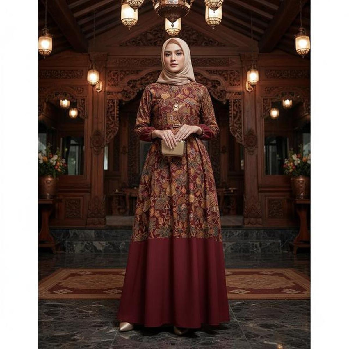 7 Model Gamis Kombinasi Atas Batik Bawah Polos dengan Warna yang Cocok untuk Semua Skin Tone