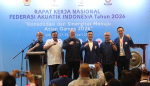 Rakernas Federasi Akuatik Indonesia di Hotel Aryaduta, Jakarta, Sabtu (28/2/2026). (Bola.com/Muhammad Iqbal Ichsan)
