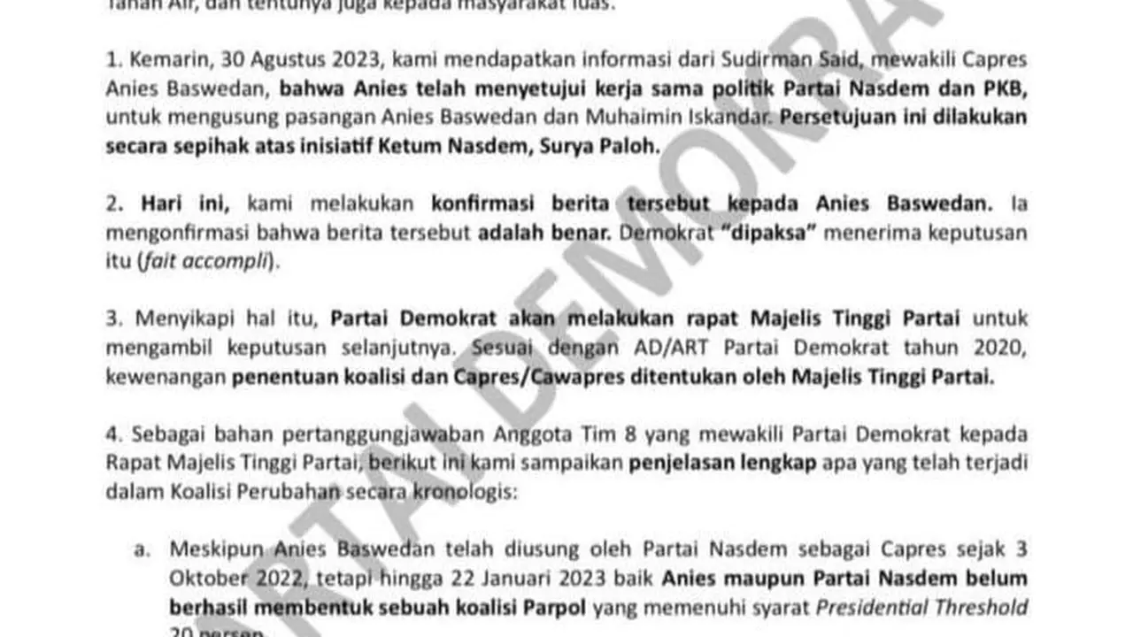 Istri Ketum Demokrat Agus Harimurti Yudhoyono (AHY) yakni Annisa Pohan mengungkapkan kekecewaan terhadap Anies Baswedan melalui media sosial Instagram.