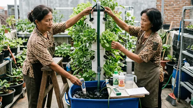 Cara Membuat Hidroponik Tower (Foto: Gemini AI)