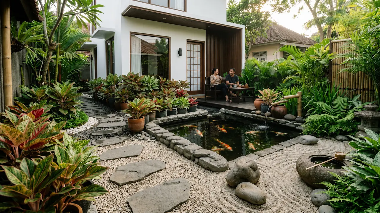6 Inspirasi Kebun Aglaonema di Sekitar Kolam Minimalis, Estetik dan Menenangkan