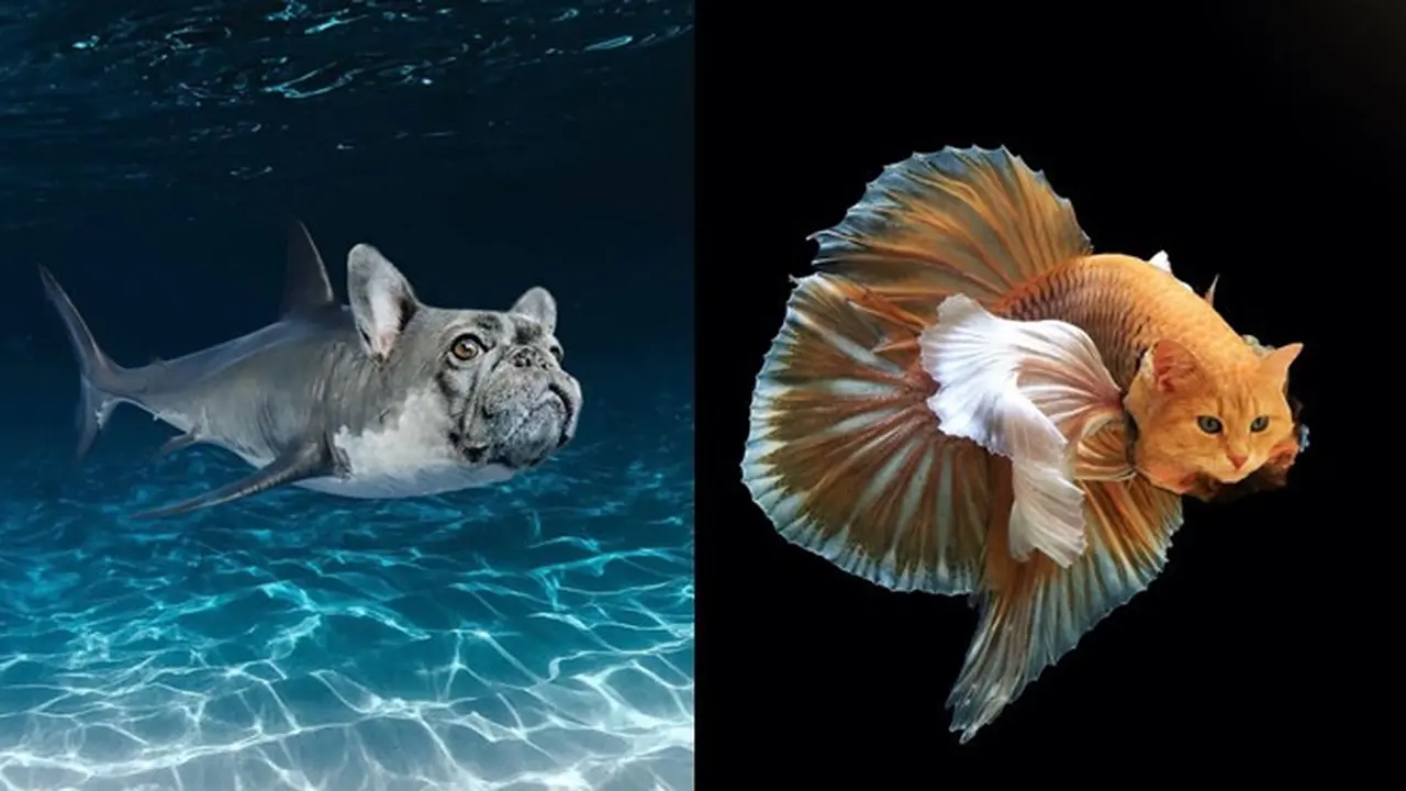 6 Editan Foto Ikan Berwajah Hewan Darat Ini Absurd Banget, Kocak