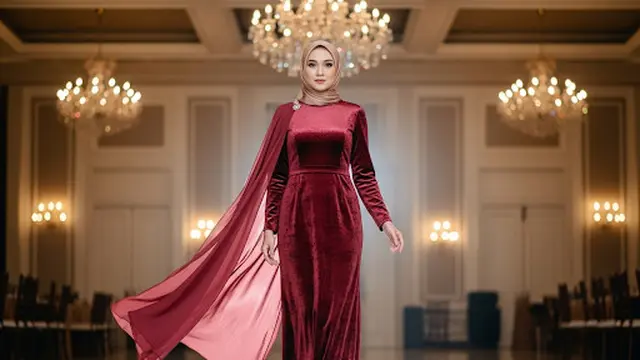 Velvet Lurus Maroon dengan Cape Samping