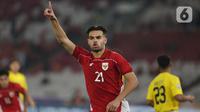 Pemain depan Timnas Indonesia U-23, Jens Raven merayakan golnya ke gawang Brunei Darussalam pada laga Grup A ASEAN U-23 Championship Mandiri Cup 2025 di Stadion Utama Gelora Bung Karno, Jakarta, Selasa (15/7/2025). (Liputan6.com/Helmi Fithriansyah)