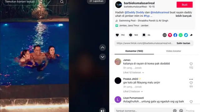Viral Video Doddy Sudrajat Berenang Bareng Barbie Kumalasari dan Indah Sari, Warganet Bersyukur Gala Sky Tak Diasuh Olehnya