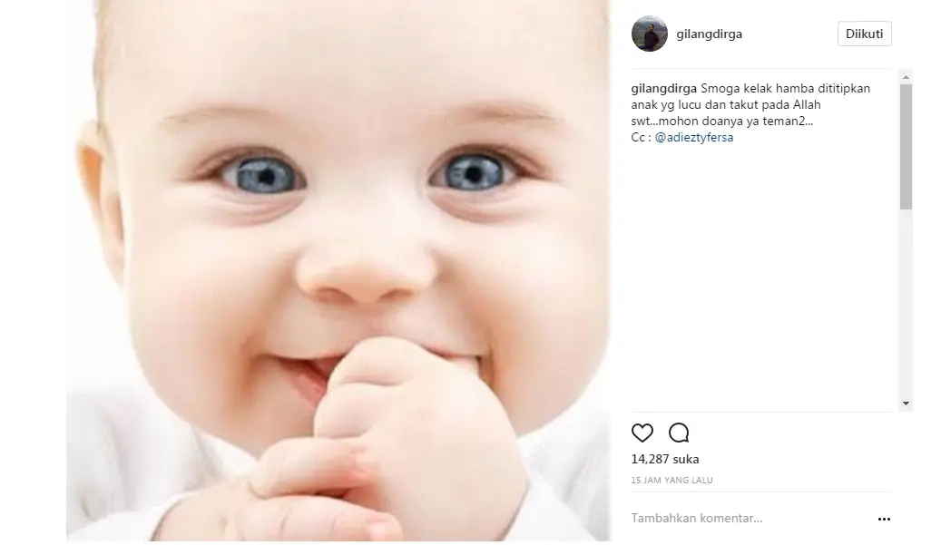 Gilang Dirga inginkan bayi yang lucu (Foto: Instagram)