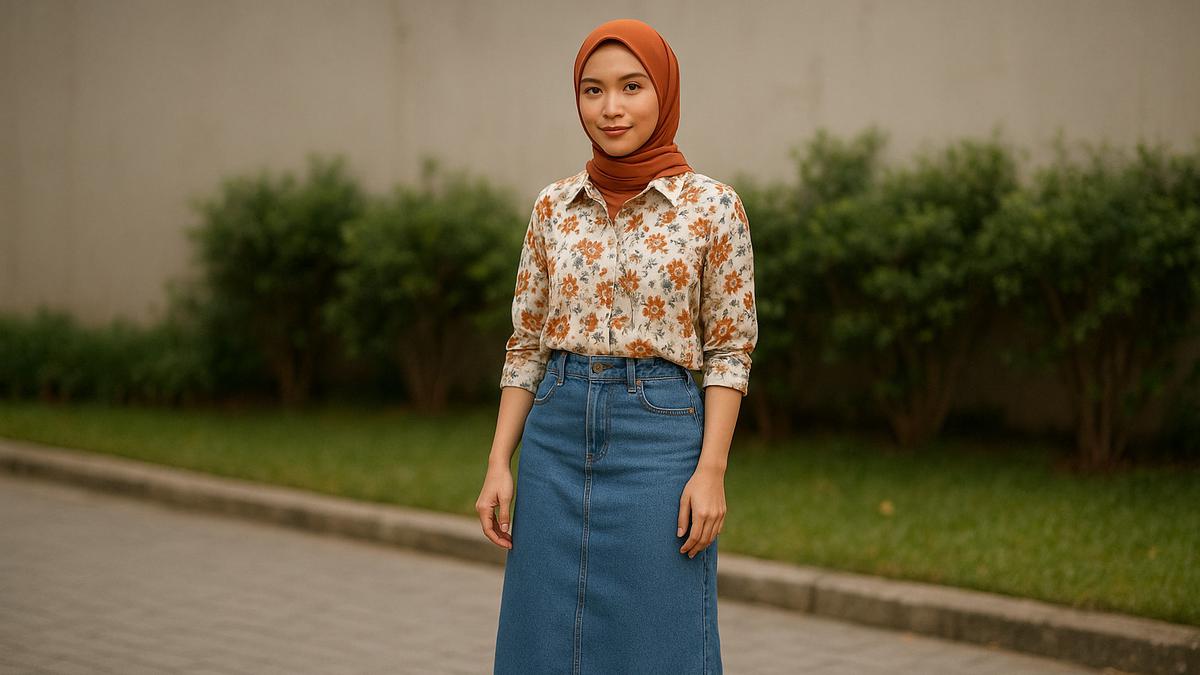 7 Referensi Outfit Rok Jeans Hijab yang Timeless, Tampil Trendy Sepanjang Masa