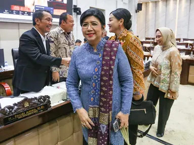 Pejabat Gubernur BI Sementara Destry Damayanti sebelum mengikuti rapat kerja dengan Komisi XI DPR RI terkait asumsi dasar RAPBN 2027 di Kompleks Parlemen, Senayan, Jakarta, Rabu, 2 September 2026. (KLY/ Arie Basuki)