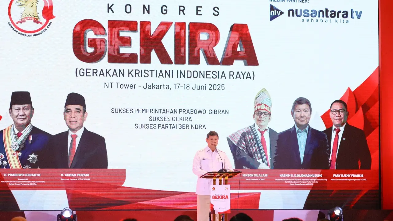 Wakil Ketua Dewan Pembina Partai Gerindra Hashim Djojohadikusumo saat menghadiri penutupan kongres Gerakan Kristiani Indonesia Raya (Gekira).