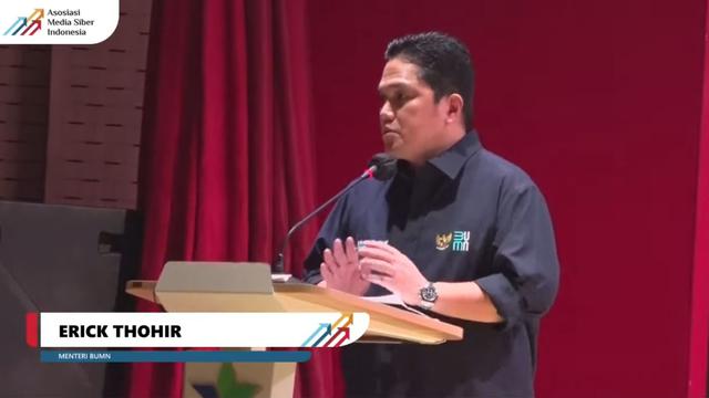 Menteri BUMN Erick Thohir dalam diskusi bertajuk Menuju Masyarakat Cashless yang digelar AMSI DKI Jakarta, Rabu (3/8/2022).