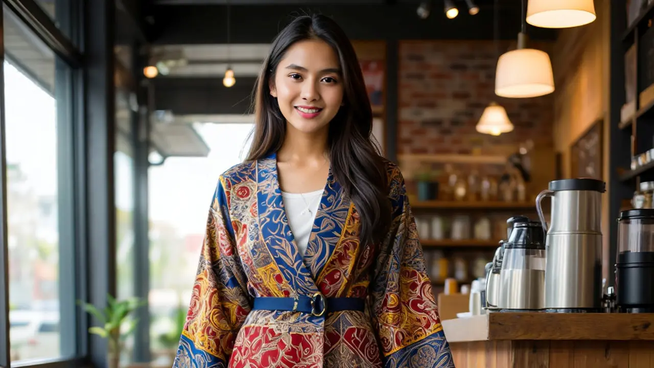 Gaya Mix and Match Batik Wanita Lengan Cape Anggun