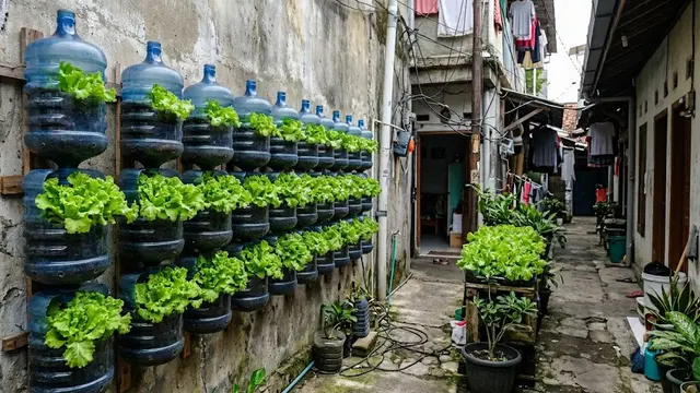 Kebun Selada Vertikal Bertingkat Menempel di Dinding Gang