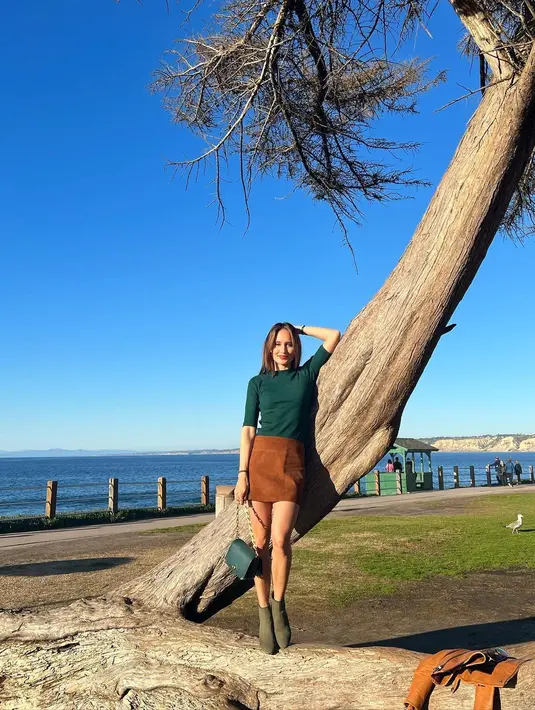 Inspirasi OOTD warna earth tone lainnya, padukan sleeveless top army dengan mini skirt coklat. [Foto: IG/claurakieh;].