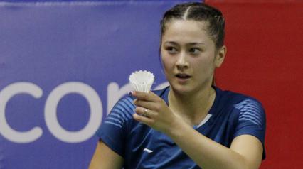 Ganda putri Australia, Gronya Somerville, saat melawan wakil Jepang, Misaki Matsutomo/Ayaka Takahashi, pada laga Indonesia Masters, Rabu (15/1/2020). Pasangan Australia tersebut kalah 21-13 17-21 21-9. (Bola.com/M Iqbal Ichsan)