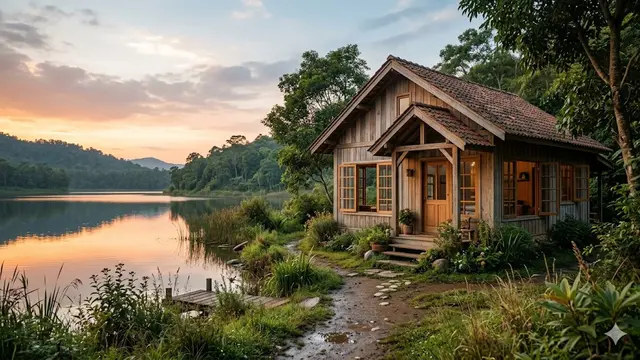 Inspirasi Rumah Hemat Biaya di Desa Pinggir Danau Kecil