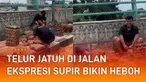 Nasib apes dialami oleh kedua pria pengangkut telur mendapatkan insiden puluhan telur yang dibawa jatuh dan hancur di jalan.