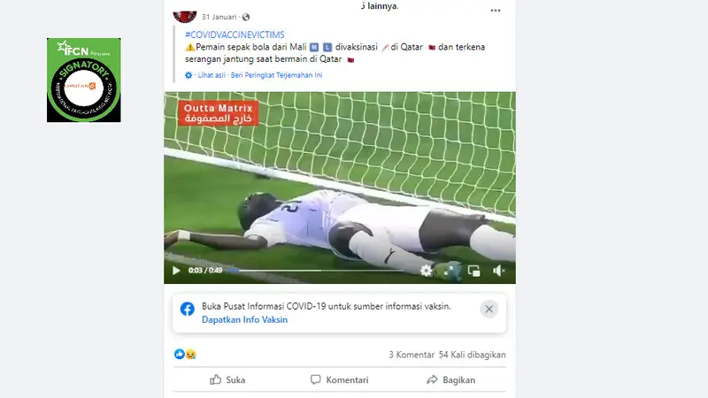 Cek Fakta Liputan6.com mendapati klaim video pesepak bola Qatar alami serangan jantung setelah vaksin Covid-19