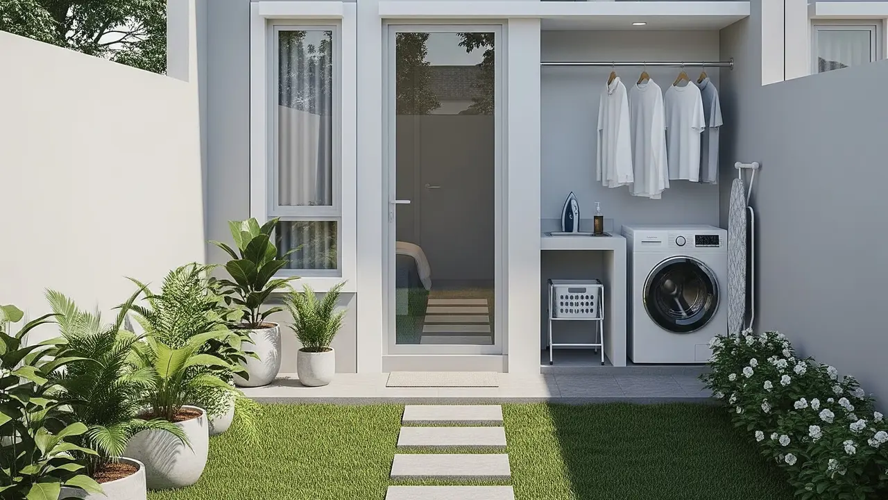 Contoh Rumah Kecil Type 30 dengan Taman Belakang dan Sudut Laundry yang Rapi