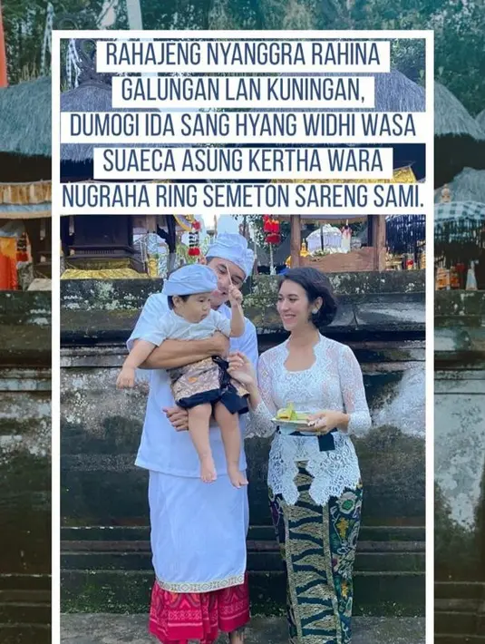 Perayaan Galungan Westny DJ diabadikan melalui Instagram story pada akun Instagram resmi miliknya. Westny bersama sang suami dan putranya kompak berbusana warna putih. (Instagram/westnydj).