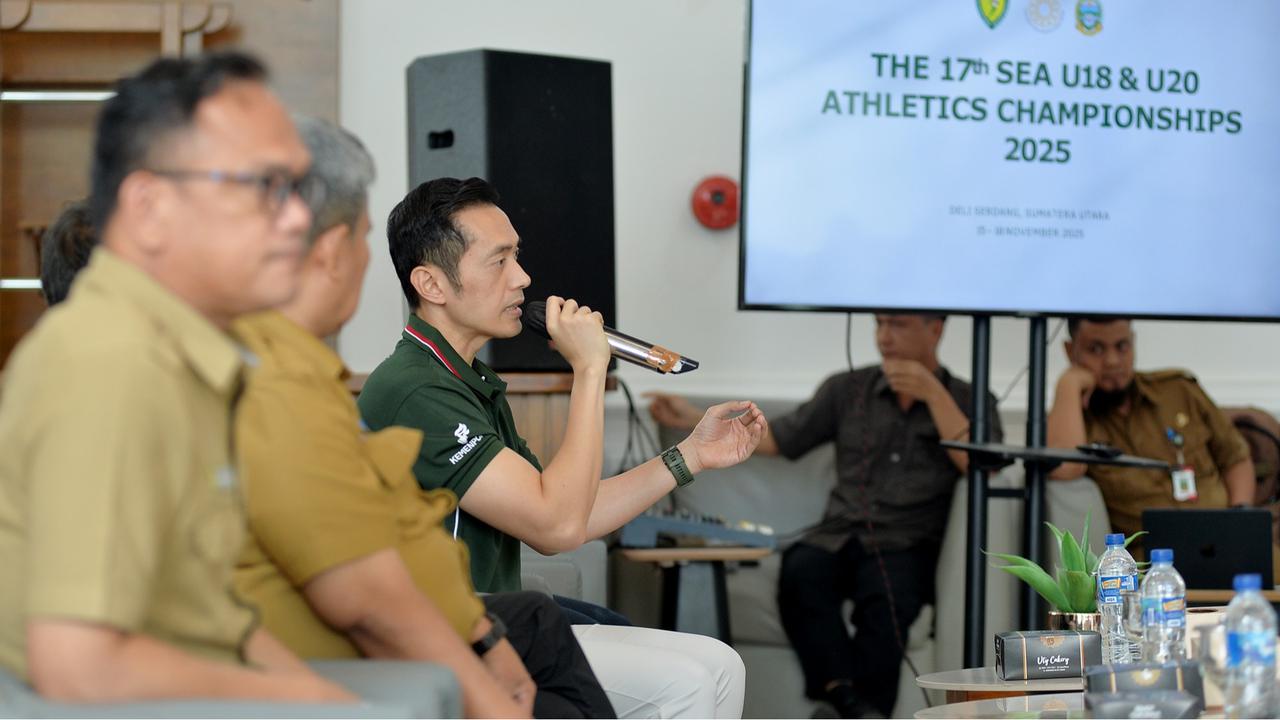 Dinas Pemuda dan Olahraga Provinsi Sumut melakukan Konferensi Pers terkait Provinsi Sumut sebagai Tuan Rumah SEA Athletics Championship 2025 yang merupakan event tahunan olahraga atletik untuk negara-negara Asia Tenggara.