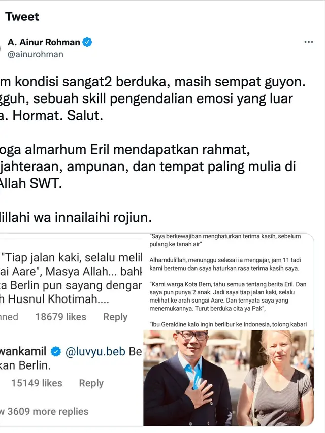 Unggahan Ainur Rohman soal Ridwan Kamil dan Eril. (Foto: Dok. @ainurohman)