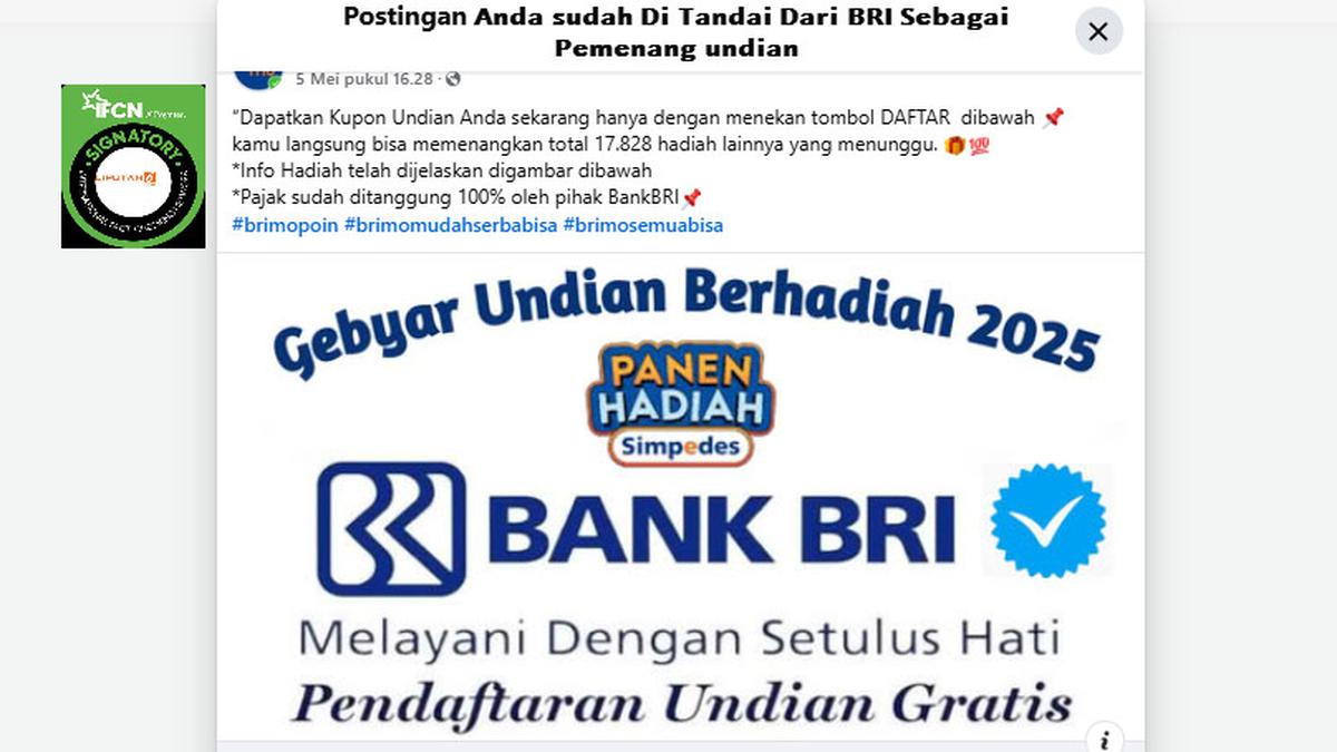 Cek Fakta: Tidak Benar Ini Link Pendaftaran Undian Berhadiah Simpedes BRI