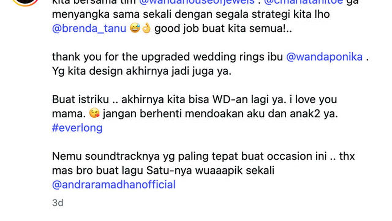 Ello Beri Kado Istri Cincin Kawin Edisi 2.0 dengan Pesan: Jangan Berhenti Doakan Aku dan Anak-anak