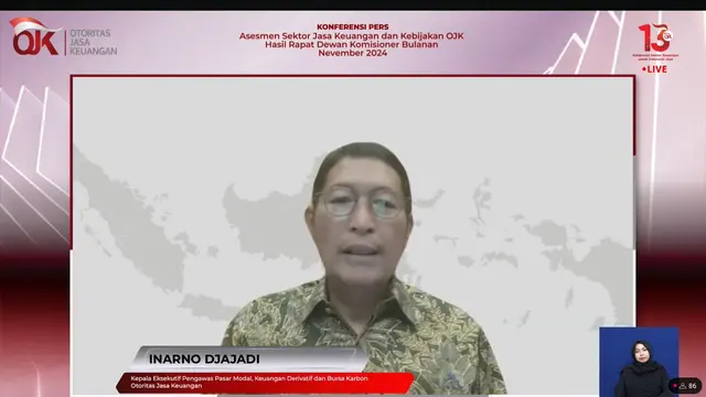 Kepala Eksekutif Pengawas Pasar Modal, Keuangan Derivatif dan Bursa Karbon (PMDK) Otoritas Jasa Keuangan (OJK) Inarno Djajadi. (Foto: tangkapan layar/Tira Santia)