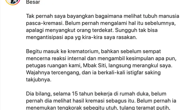 Unggahan Dewi Lestari soal kremasi jasad Reza Gunawan. (Foto: Dok. Instagram @deelestari)