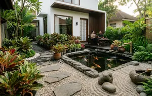 6 Inspirasi Kebun Aglaonema di Sekitar Kolam Minimalis, Estetik dan Menenangkan